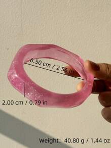 1 pièce Bracelet en résine asymétrique géométrique rose dégradé rêveur et pailleté, convient pour les vacances et pour un port quotidien