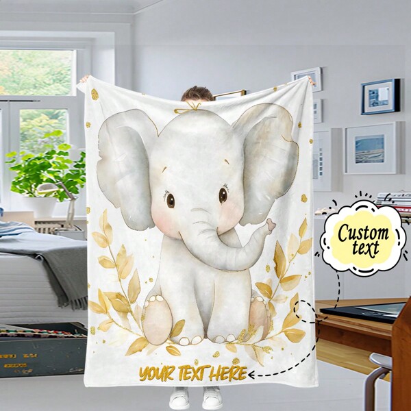 1 Couverture personnalisée en flanelle imprimée d'un éléphant jaune - Douce, légère, chaude, parfaite pour le canapé, le lit, les voyages, le camping | Options personnalisées | Disponible dans différentes tailles, portable, imprimée numériquement, couverture cadeau