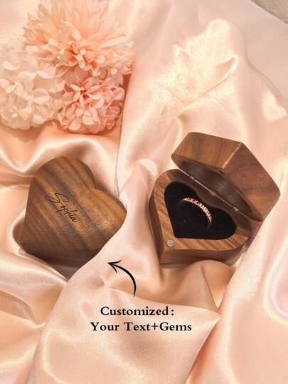 Custom Personalized 12 Birthstone Rings With Heart-Shaped Wooden Ring Box, Engraved Name, Gift For Valentine's Day, Mother's Day, Birthday, Anniversary, Graduation, Christmas, High-End Family Present,Gold,Stylish,Colorful,Vintage,Hipster,Simple,Casual,Custom,Personalized,Unique,Ideal Gifts For Him,Ideal Gifts For Her,Her,Boyfriend,Girlfriend,Dad,Mom,Family,Friends,For Anniversaries,For Birthdays,For Graduation,For Prom,For Party