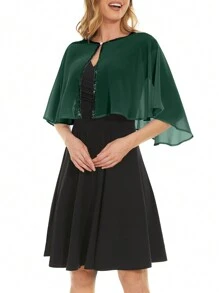Soft Chiffon Sequin Shawls & Cape - Elegant For Evening, Wedding & Formal Events - 墨綠色 - 查看 3