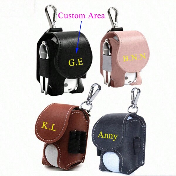 Customized Letters/Name 1pc PU Leather Men's Portable Golf Ball Waist-Hung Bags, Personalized Men Women Waist Hanging GOLF Tee Set Bag Golf Ball Carrying Bag PU Mini Double Ball Bag For Golf, PU Material Golf Small Ball Bag, Small Pouch, And Accessory Bag For Small Golf Balls