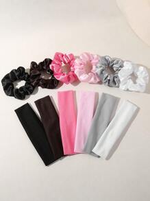 12pcs/Set Solid Color Simple Casual Women Hair Accessories Set, Hair Band + Hair Ties, Suitable For Daily Life, Sports, Yoga