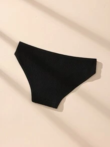 5条装黑色低腰罗纹棉质女士内裤，舒适简约 - 黑色 - 查看 6