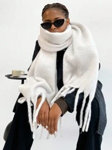 1 chiếc khăn choàng đan hai mặt cho nữ, thanh lịch và thời trang, khăn choàng cho cặp đôi, đa năng và ấm áp, thích hợp sử dụng hàng ngày vào mùa thu và mùa đông - trắng - Xem 4