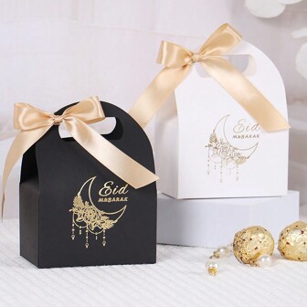 10 st Moon Flower Mubarak presentförpackning för Ramadan Kareem presentförpackningslåda Partyfavoritförpackningar med band