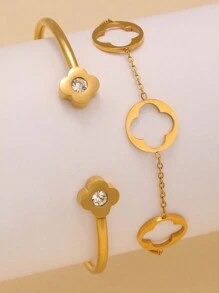 Fashionable Stainless Steel Four-Leaf Clover Women Bracelet, Floral Design Suitable For Daily Wear And Gift