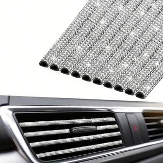 10 piezas de decoración para salida de aire del coche, color dorado brillante, tira de adorno con rhinestone para salida de aire acondicionado, decoración con rhinestone para salida de aire del coche, universal y flexible, accesorios interiores