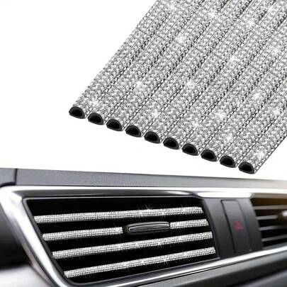 10 peças de decoração para saída de ar de carro, dourado brilhante, faixa de acabamento para ar-condicionado com strass, decoração para saída de ar de carro com strass, universal e dobrável, acessórios de interior