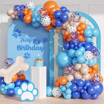 Dog Bone Paw Animals Balloon Garland Arch Kit With Confetti Orange Nude Blue Thickening Latex Balloons For Patrol Theme 1st 3th 5th Birthday Babyshower Party Decorations