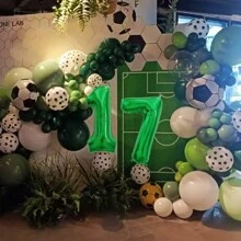 85 件足球主题气球套装，配绿色生日快乐横幅，40 英寸绿色数字气球，适合 1-10、11、12、15、18、20、21 岁生日派对、房间装饰 - 彩色 - 查看 5