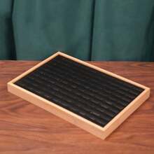 Fashion Wood Velvet 100 Digit Ring Display Tray Jewelry Stud Earrings Storage Plate Jewellery Counter Showcase Props - Black - View 3