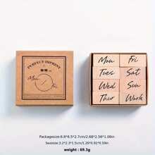 Wooden Rubber Stamp Set For Scrapbooking, Fantasy Themes, English Text, Various Dates And Months, Multi-Color Rectangular Stamps Suitable For DIY Crafts,Back To School,School Supplies