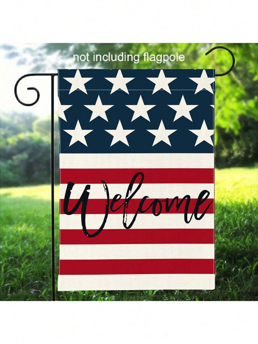 1 件美国国旗风格花园旗，简约设计，五角星，涤纶亚麻材质，矩形双面印刷，适合独立日、日常使用、总统选举、表达爱国主义、春季和秋季