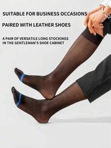 4 Pairs Men's Thin Dress Socks, Textured Black Formal Mid Calf Breathable Gentleman Suit Socks, Autumn/Winter