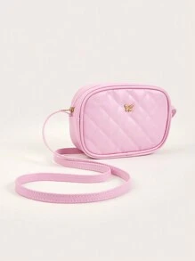 1pc Girl's White PU Quilted Plaid Square Crossbody Bag, Versatile For Daily Use - Pink - View 7