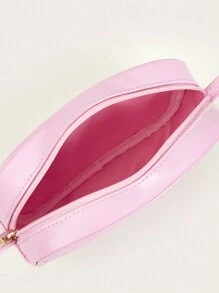 1pc Girl's White PU Quilted Plaid Square Crossbody Bag, Versatile For Daily Use - Pink - View 6