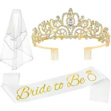 3 pièces Décorations pour enterrement de vie de jeune fille, couronne de douche de mariée, écharpe "Future mariée" et voile pour femmes. Cadeaux d'enterrement de vie de jeune fille, fournitures d'enterrement de vie de jeune fille, cadeaux, faveurs