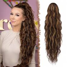 FESHFEN Extensiones de cabello de cola de caballo larga con lazo para tirar, cabello sintético rizado largo ondulado, Clip natural en postizo, cabello trenzado para mujeres, 65cm