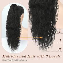 FESHFEN Extensiones de cabello de cola de caballo larga con lazo para tirar, cabello sintético rizado largo ondulado, Clip natural en postizo, cabello trenzado para mujeres, 65cm