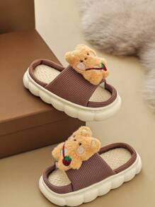 Kids Linen Slippers, Indoor/Outdoor Breathable Lightweight Slides For Boys & Girls, Spring/Summer