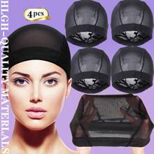 制作假发用的假发帽 1-6 件 女士圆顶网状蕾丝前假发帽（黑色）