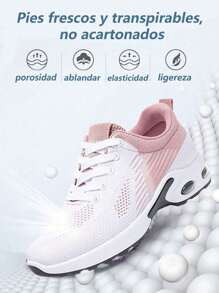 Zapatillas cómodas de malla transpirable para mujer,apatos Tenis Mujer Deporte Malla Transpirable Incrementar, Zapatos sin cordones, zapatos deportivos de Que Aumentan La Altura,Tenis Deportivo,  Zapatos de Ocio de Punta Redonda,Zapatos Casuales de Suela Gruesa, zapatillas Transpirables De Punto para mujer, antideslizante, running, caminar, senderismo, - Rosa - Ver 4
