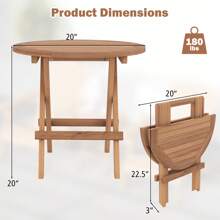 Lifezeal Patio Folding Side Table Indonesia Teak Wood Round Slatted Tabletop Portable Camping