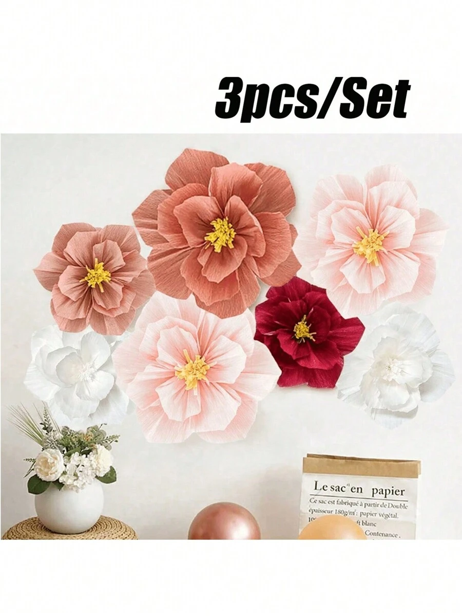 3pcs/Set DIY Paper Flower Wall Decorations For Wedding, Flower Backdrop, Gift Party, Birthday Party, Photo Booth, Arch Background, Home Wall Decor,Christmas