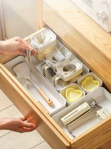 1/5 piezas Organizador de cajón de cocina, Organizador divisor de gabinete, Juego de almacenamiento combinable libremente, Organizador divisor de cajón y caja de almacenamiento, Caja de almacenamiento multifuncional, Estante de exhibición de cubiertos, Accesorios para cocina, dormitorio, baño, oficina. - Blanco - Ver 1