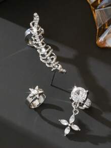 3 pièces/set Boucles d'oreilles et clips d'oreilles Eid Mubarak avec étoiles et lune et strass, accessoires d'oreille élégants vintage géométriques 3D en métal à la mode, convient pour le port quotidien, les fêtes, les rendez-vous, les sorties, les soirées - ensemble de boucles d'oreilles - Voir 10