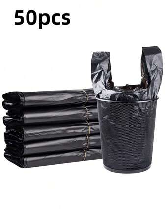 100/50pcs Thickened And Enlarged Black Garbage Bag, Trash Bags Kitchen, Vegetable Bag Big Garbage Bags For Paper, Plastic, Bottles, Newspaper, Lawn Plastic Bags With Handles T-Shirt Bags Bulk Plastic Bags