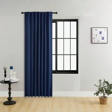 1 件或 2 件可选，围兜式窗帘布，杆袋式窗帘，夹式设计，遮光纯色隔热窗帘，用于房间遮光节能，适用于客厅、办公室、厨房、卧室窗户 - 藏蓝色 - 查看 41
