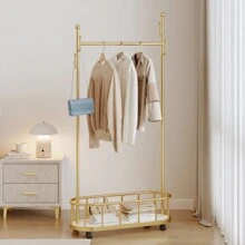 Cream-Colored Standing Clothes Rack, Minimalist High-End Bedroom Hanging Garment Rack, Home Use Coat & Hat Hanger - Multicolor - View 8
