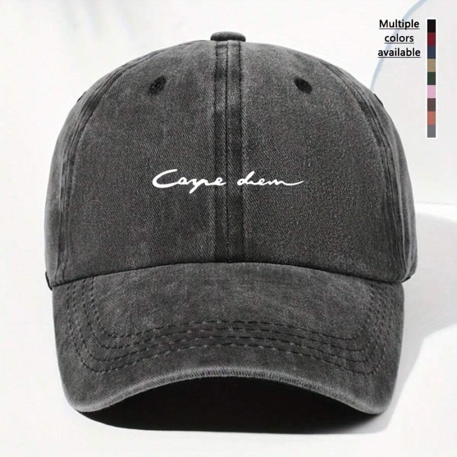 1 pièce Casquette de baseball unisexe minimaliste avec impression de lettre lavée vintage, chapeau de protection solaire mode pour extérieur, taille réglable, convient pour le port casual en toutes saisons - A - Voir 1
