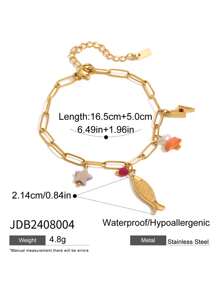 Uworld 1 pieza de brazalete de cadena de acero inoxidable de moda y personalizado para mujer con colgante de estrella de mar, concha, corazón y piedra natural. Adecuado para uso diario, vacaciones, playa o como regalo