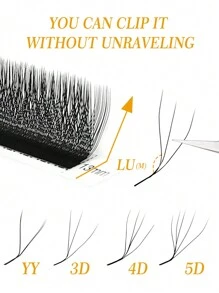 CoMango 12 hàng mi giả cong LU/M YY 3D 4D 5D hình chữ W, làm thủ công, mềm mại, nhẹ, tự nhiên, dạng chùm mi xòe bồng bềnh, mi giả từng sợi. - LU(M) - Xem 5