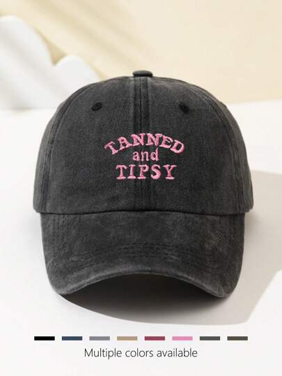 1pc Women's "TANNED AND TIPSY" Embroidered Soft Top Baseball Cap, Adjustable Brim, Breathable Outdoor Hat For Sunshade, Gift For Outdoor, Sports, Camping, Vacation