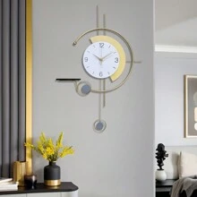 1 pieza Reloj de pared oscilante dorado, de gran tamaño, de metal, con movimiento silencioso, estilo pastoril para decoración de jardín, reloj moderno y creativo para uso en interiores y exteriores, decoración de habitación, decoración de dormitorio, decoración de vuelta al colegio, decoración del hogar