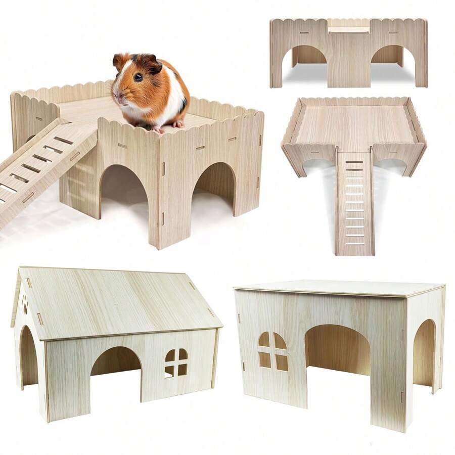 Large Guinea Pig House With Ramp 4 Entrances, Guinea Pig Toy, Guinea Pig Accessories, Rabbit House, 38 X 25 X 18 Cm
