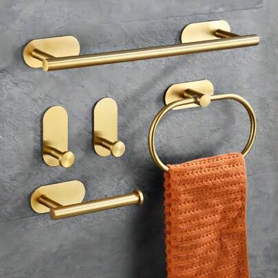 Set da 5 pezzi in acciaio inossidabile per il bagno: portasalviette ad anello, portasalviette, barra portasalviette, supporto per appendere, porta rotolo e gancio portaoggetti, adatto per hotel