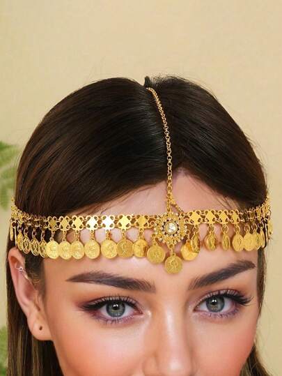 Bohemian Vintage Coin Headpiece, Fashionable Multifunctional Headchain, Casual Outdoor Charm Accessory, Suitable For Women, Perfect For Parties, Galas, Music Festivals, Dates, Gifts, Summer Vacations, Celebrations And Festivals. Headpiece, Hair Chain, Hair Accessories, Wedding, Bride To Be