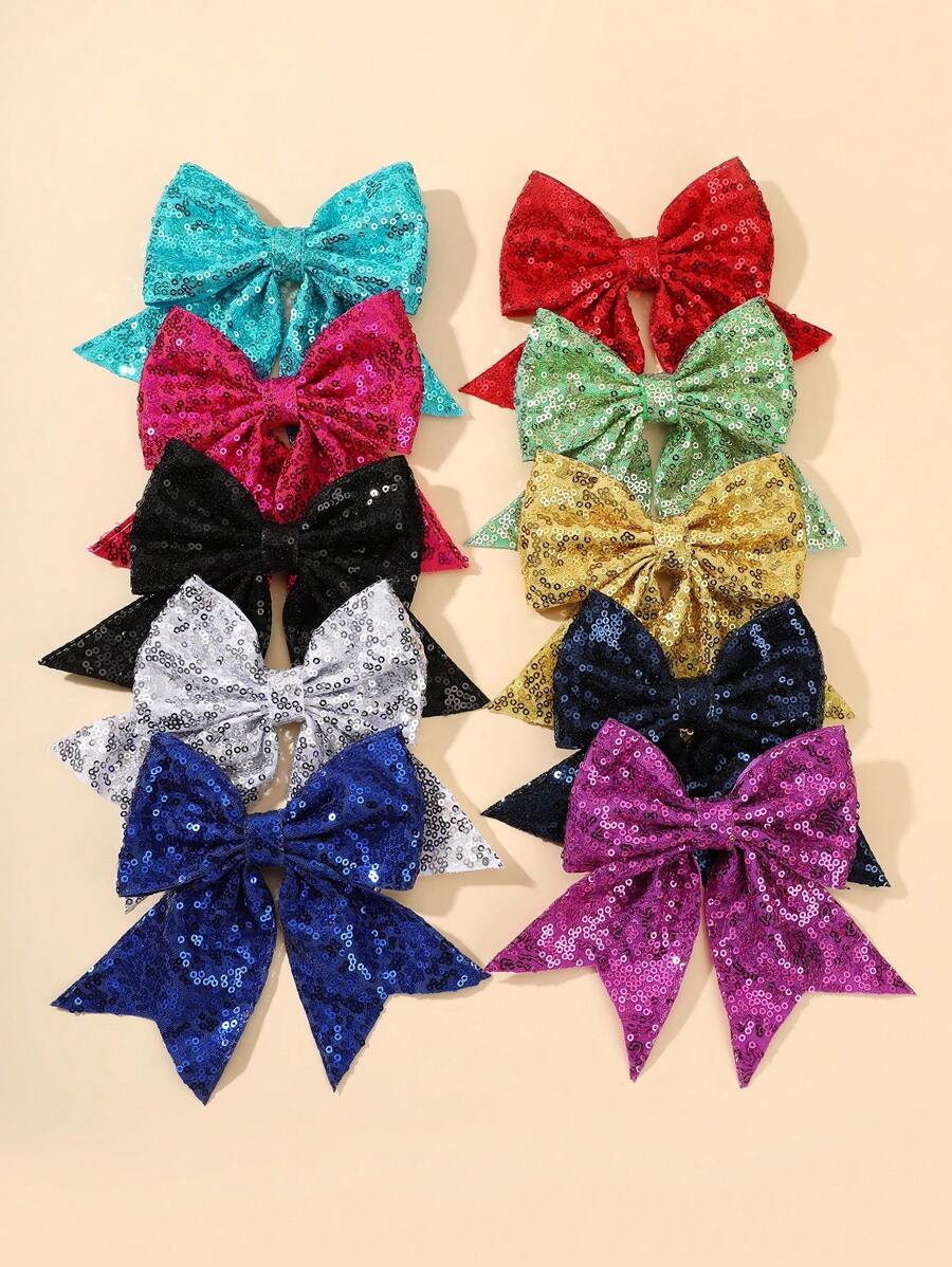 2/10个亮片丝带蝴蝶结发夹，闪亮啦啦队发夹，适合派对 - 彩色 - 查看 1