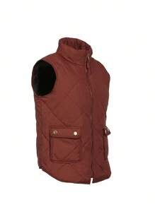 Women Quilted Puffer Vest L-3XL Winter Warm Jacket Vest Solid Color Sleeveless Stand Collar Zipper Padded Coat Gilet - Tan - View 3