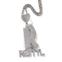 1 pieza Colgante personalizado con forma de corazón, con letra grande y letra pequeña debajo, material de latón con circonita cúbica, estilo hip-hop, adecuado para uso diario, viene con 1 cadena trenzada - Multicolor - Ver 12