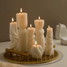 1pc Miniature Candles The Size Of A Palm Modern Ribbed Candle Set Large Soy Wax Scented Ribbed Pillar Candles Rotating Geometric Decorative Candles Suitable For Home Decor Swirl Art Candles Living Room Bathroom (White) Gifts Birthday Graduation