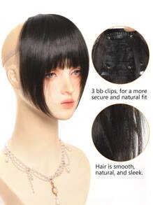 Synthetic Women's Hair Short Straight Bangs Natural Fake Wig Clip In Hairpieces For Black Heat Resistant Fiber