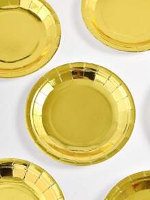 10 个 7 英寸（约 17.5 厘米）盘子，坚固的一次性盘子适合派对、晚宴、节日、野餐、生日派对、餐桌、婚礼 - 金色 - 查看 1