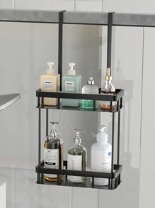 1 pezzo Mensola a 2 ripiani appesa per doccia, antiruggine, portasciampo, mensola per il bagno, cestello da doccia per camera da letto, toilette, bagno, colore nero opaco