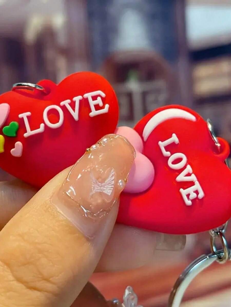 10pcs/Pack 2025 Sweet Heart Shaped Keychains Perfect For Couples