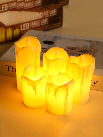 1pc/3pcs Realistic Dripping Wax Plastic Electronic Candle Lights, Battery Powered Flameless Wax Candles With Melting Wax Effect, Desktop Decor Candles Suitable For Wedding, Birthday, Indoor Party (Batteries Included)